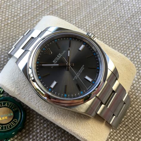 rolex oyster perpetual 114300 dark rhodium dial mens watch|Rolex 114300 for sale.